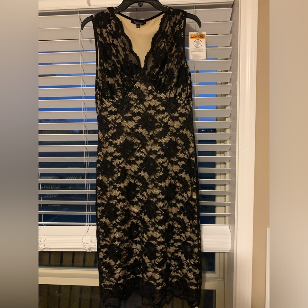 Karen Kane size medium Black lace overlay over beige
